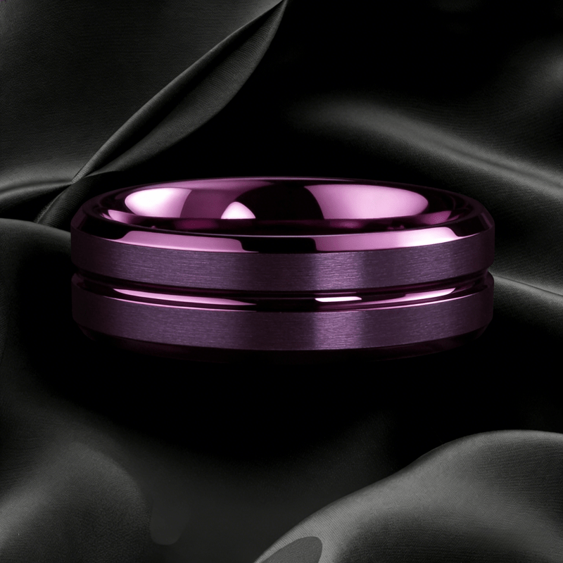 Stylish Purple Double-Groove Tungsten Ring